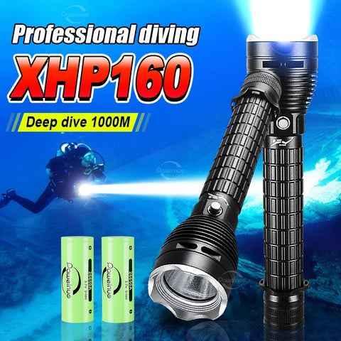 Brightest XHP160 Diving Flashlight Underwater 1000m Professional Waterproof Flashlight Underwater Lantern Rechargeable Dive Lamp