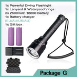 Powerful LED Diving Flashlight Super 8000LM 3/5LED Professional Underwater Torch IP8 Waterproof rating Lamp Using 18650 Battery