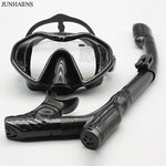 Junhaiins Snorkeling Set Anti-Fog Silicone Tempered Glass Diving Mask, Adult Goggles Leak-Proof Snorkeling Mask for Man