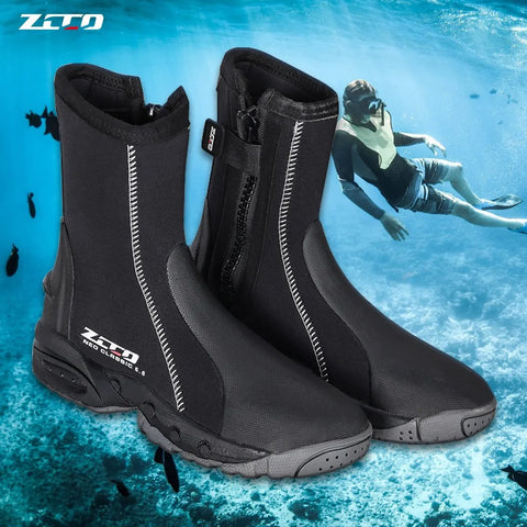 5mm Dive Boots Wetsuit Neoprene Boots With Side Zipper For Men Snorkeling Scuba Diving Water Sports Accessories