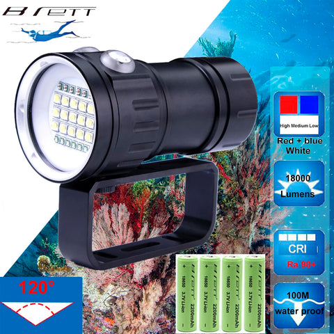 LED Diving Flashlight 20000Lumens 6 x XHP70 Underwater Lighting 100m Waterproof Tactical Torch For Photography Video Fill Light