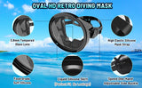 Oval Diving Mask Spearfishing Mask Classic Retro-Style Panoramic Wide View Scuba Goggles Tempered Glass Lens for Adults