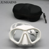 JUNHAIINS Tempered Glass Freediving Mask Snorkeling Set Foldable snorkel J-type Diving Mask with Camera Mount