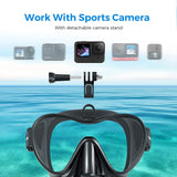 Wet Gopro Mount Low Volume Diving Mask Tempered Glass Freedive Mask J-type Diving Mask Snorkel Set with Camera Mount Black