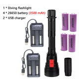 8000 Lumens 4*XHP70 Underwater Super Brightness Diving Flashlight 26650 Waterproof Scuba flash light 3-Modes Dive headlight