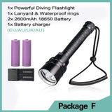 Powerful LED Diving Flashlight Super 8000LM 3/5LED Professional Underwater Torch IP8 Waterproof rating Lamp Using 18650 Battery