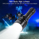 Scuba Diving Flashlight 2000 Lumens IPX8 Waterproof Underwater Aluminium Alloy Dive Torch With Charger Battery Mini Diving Light