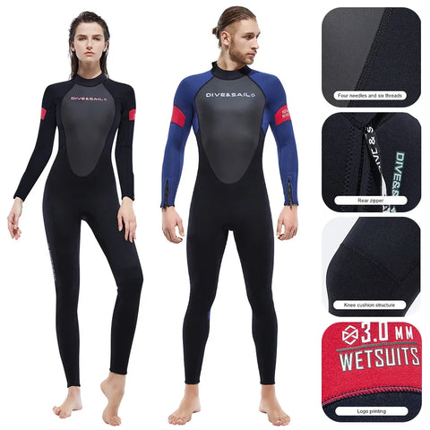 Wetsuit for Men Women One-piece Scuba Diving Suit 3MM Neoprene Long Sleeve Snorkeling Surfing Swimsuit for Girls Sun Protection