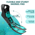 Snorkel Fins Adjustable Buckles Swimming Flippers Short Silicone Scuba Diving Shoes Open Heel Travel Size Adult Men Womens