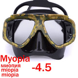 Myopia scuba diving Mask Camouflage anti fog for spearfishing gear swimming masks googles nearsighted lenses short-sighted