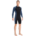 1.5mm Neoprene Shorty Mens Wetsuit UV-proof Front Zip Lycra Long Sleeves Diving Suit for Underwater Snorkeling Swimming Surfing