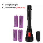 8000 Lumens 4*XHP70 Underwater Super Brightness Diving Flashlight 26650 Waterproof Scuba flash light 3-Modes Dive headlight