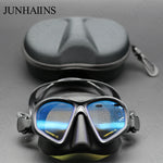 JUNHAIINS Tempered Glass Freediving Mask Snorkeling Set Foldable snorkel J-type Diving Mask with Camera Mount