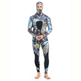 HOT 3mm Camouflage Wetsuit Long Sleeve Fission Neoprene Submersible For Men Keep Warm Top and Pants Two-piece Hooded Diving Suit