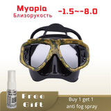 Myopia scuba diving Mask Camouflage anti fog for spearfishing gear swimming masks googles nearsighted lenses short-sighted