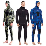 HOT 3mm Camouflage Wetsuit Long Sleeve Fission Neoprene Submersible For Men Keep Warm Top and Pants Two-piece Hooded Diving Suit